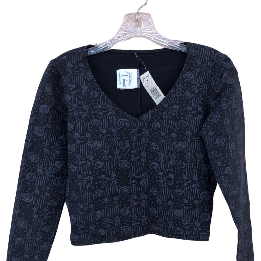Gilda Marx Breathable’s Bodywear, V Neck, Long Sleeve, Grey and Black Print Top. - Picture 1 of 9